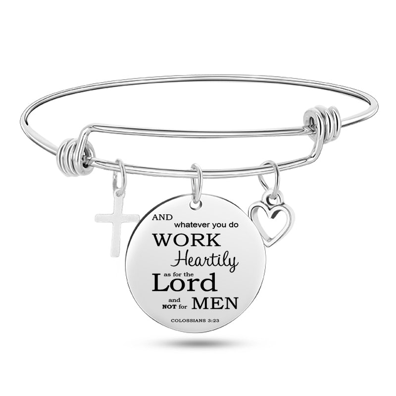 Cross Heart Charms Bible Psalm Stainless Steel Bangle Bracelets