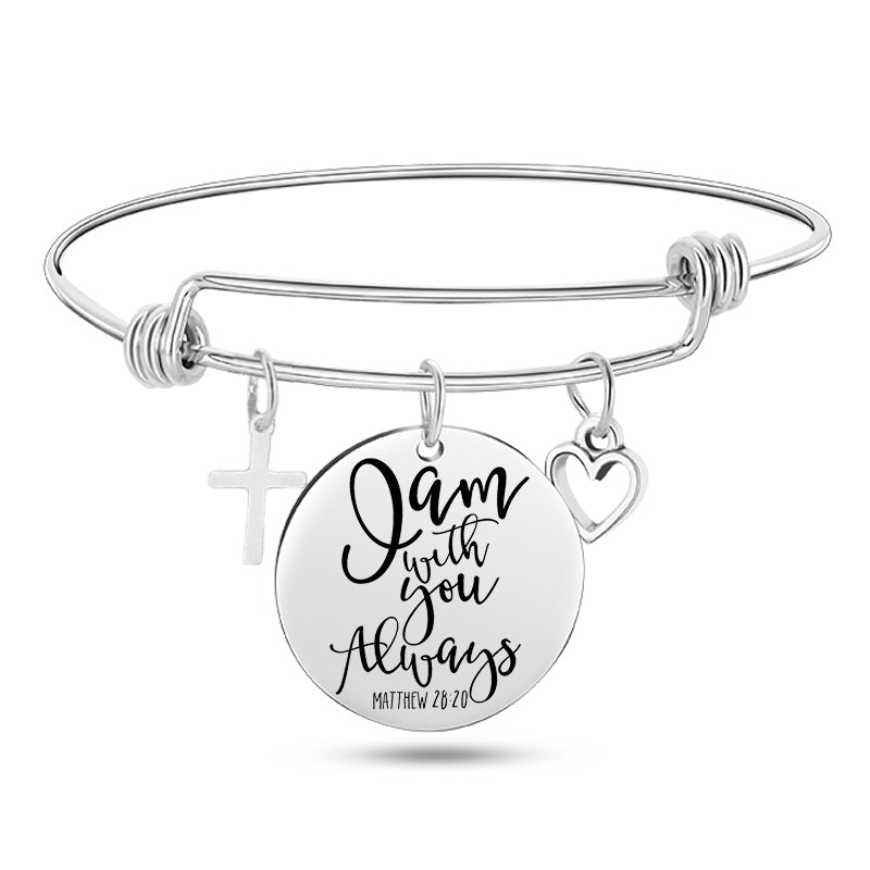 Cross Heart Charms Bible Psalm Stainless Steel Bangle Bracelets