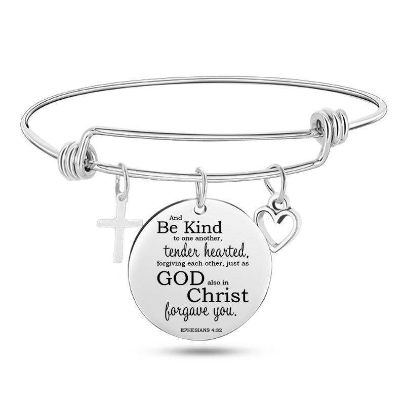 Cross Heart Charms Bible Psalm Stainless Steel Bangle Bracelets