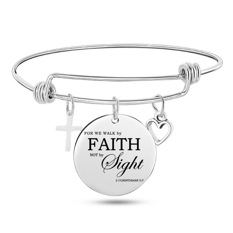 Cross Heart Charms Bible Psalm Stainless Steel Bangle Bracelets