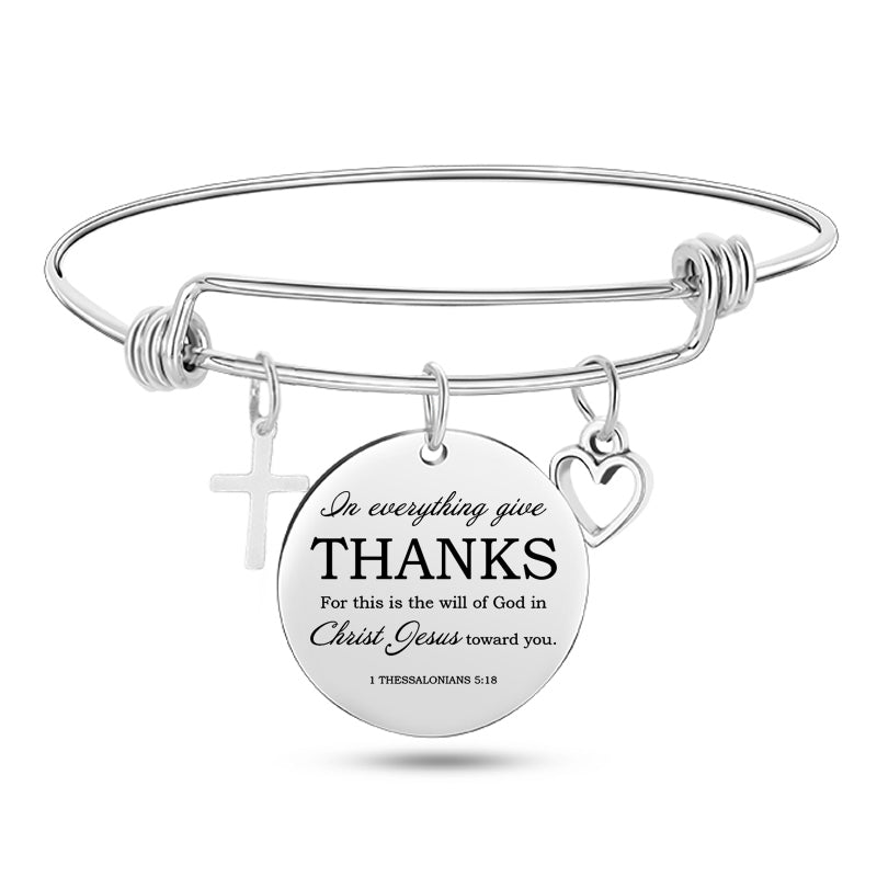 Cross Heart Charms Bible Psalm Stainless Steel Bangle Bracelets