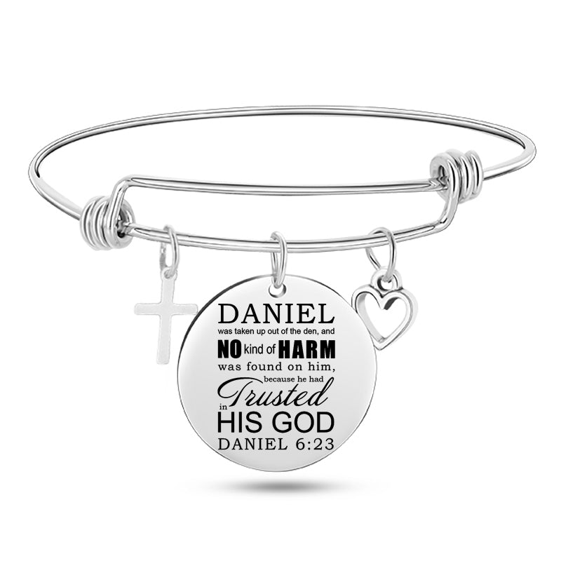 Cross Heart Charms Bible Psalm Stainless Steel Bangle Bracelets