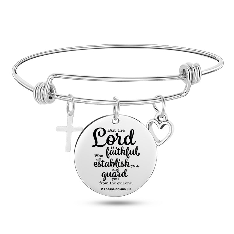 Cross Heart Charms Bible Psalm Stainless Steel Bangle Bracelets