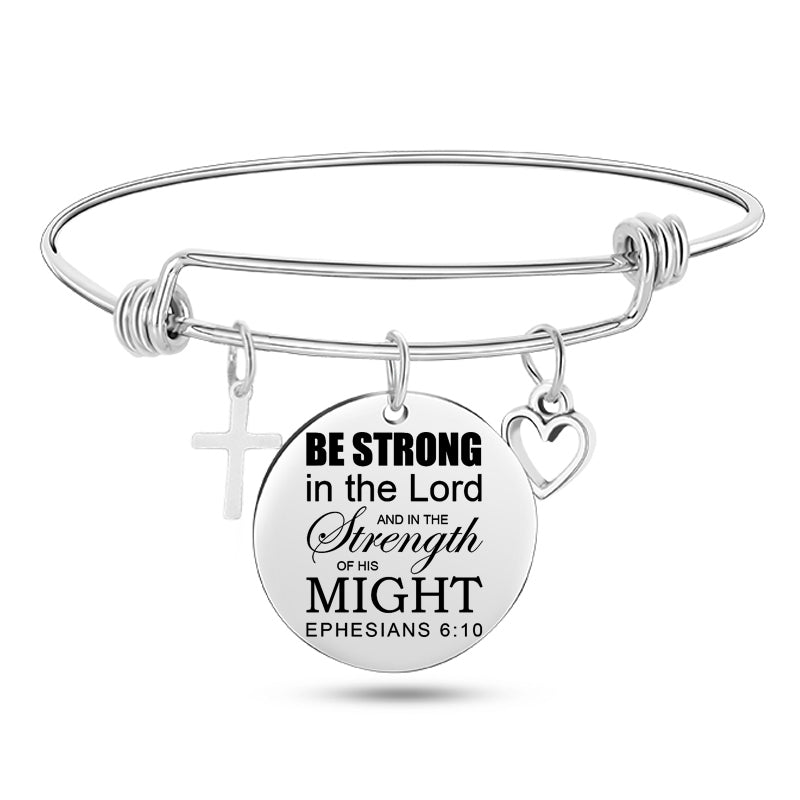 Cross Heart Charms Bible Psalm Stainless Steel Bangle Bracelets