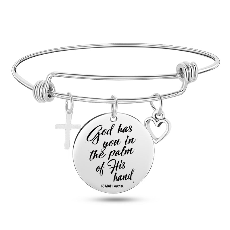 Cross Heart Charms Bible Psalm Stainless Steel Bangle Bracelets