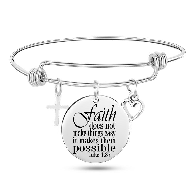Cross Heart Charms Bible Psalm Stainless Steel Bangle Bracelets