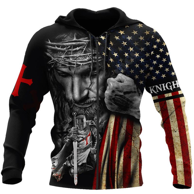 New Men's 3D Digital Jesus Print Long Sleeve Sweatshirt